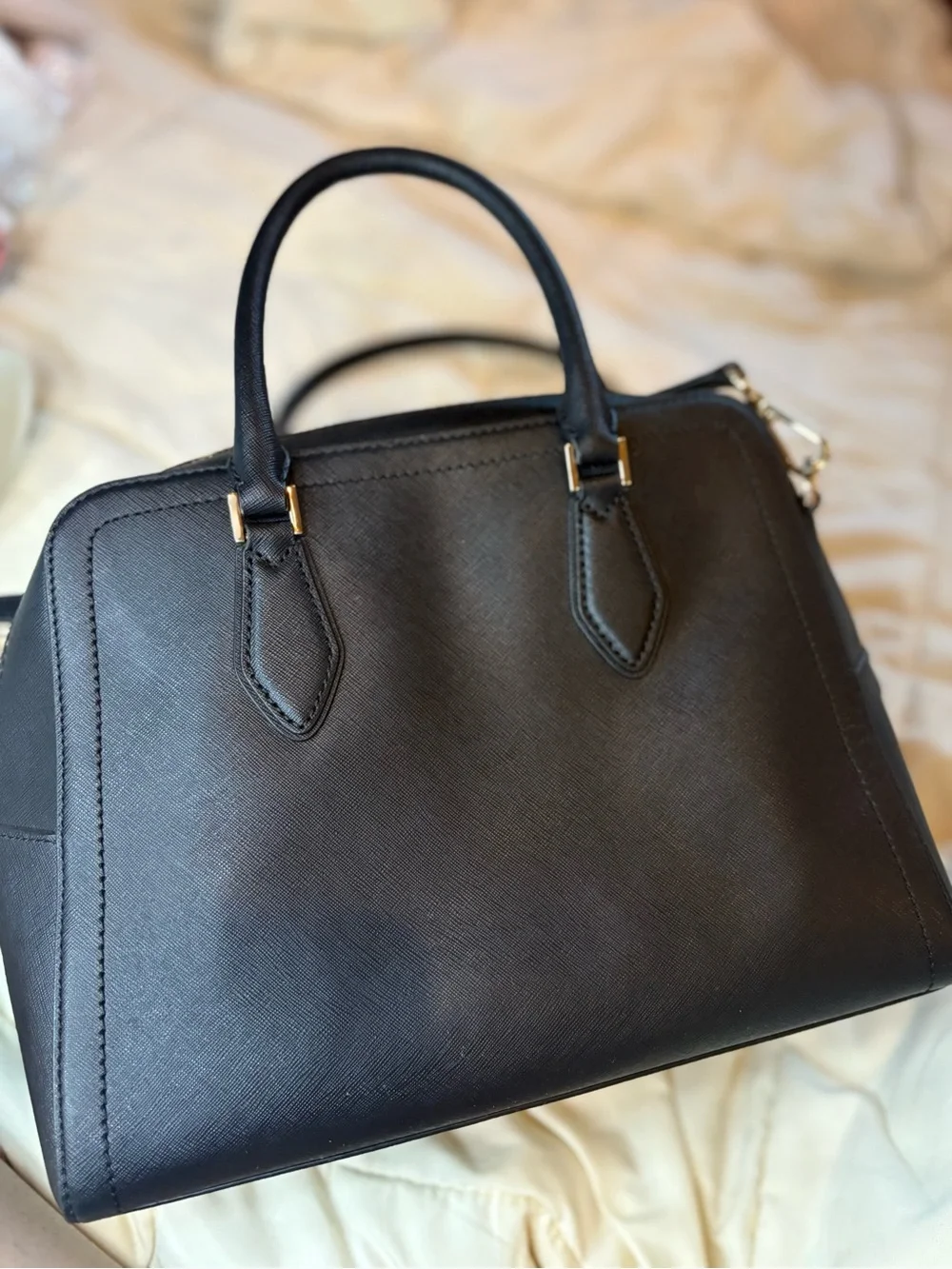 Michael Kors Black Saffiano Satchel with Gold Hardware